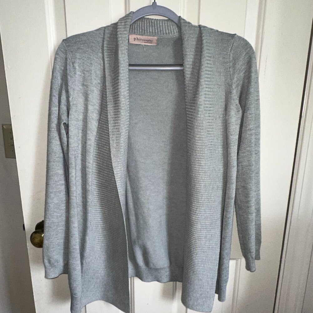 Philosophy Cowl Neck Women's Light Heathered Gray Long Sleeve Cardigan Women's M - Picture 3 of 15